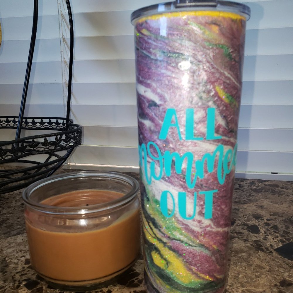 All mommed out 20 oz tumbler with lid